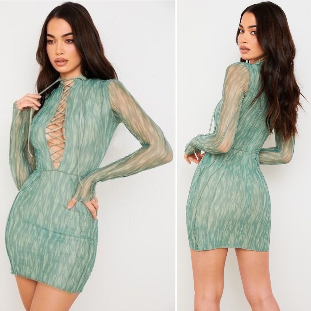 House of CB Dylan Lace-Up Dress In Beige Sage L+